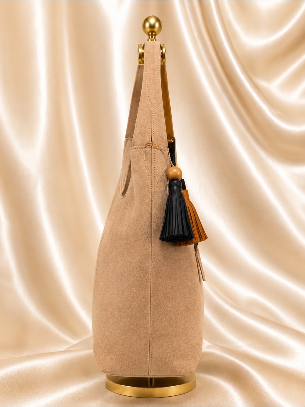 The Sak Huntley Suede Shoulder Bag in Sand with Black & Tan Tassels - Picture 2 of 7